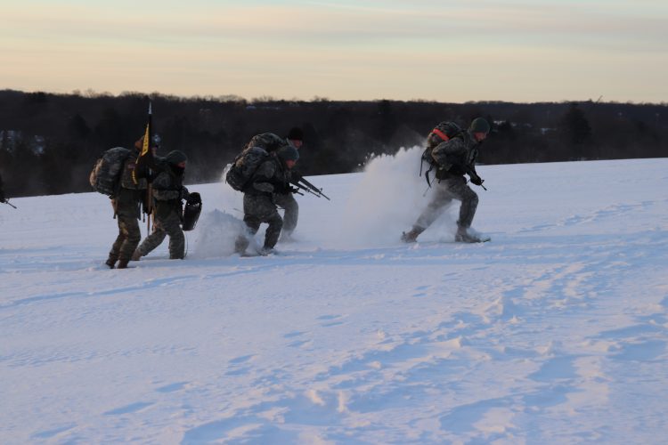 Ranger Challenge Cadets conduct a snowshoe CASEVAC
