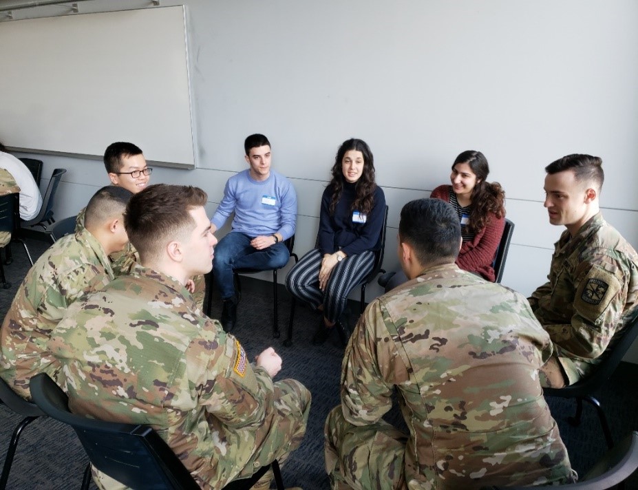 Discussion between ROTC Cadets and Emissary students