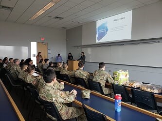 ROTC Cadets listen to presentation from Israeli Emissary on career of an Israeli Soldier