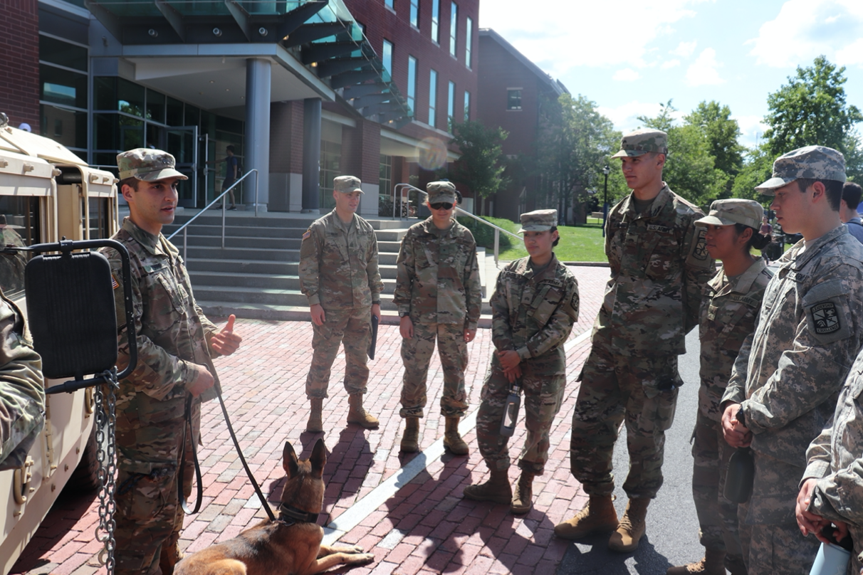 UConn Cadets with a military working dog