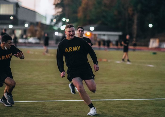 Cadet runs to victory during a platoon competition