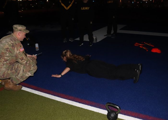Cadet performing hand-release push-ups during the ACFT